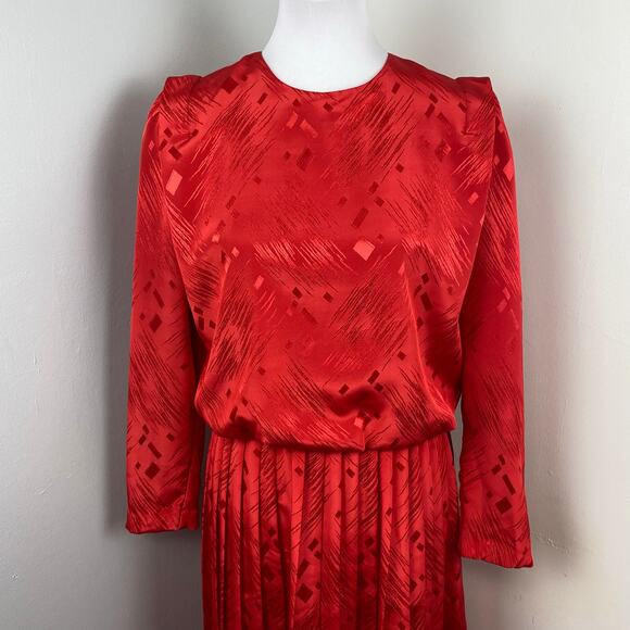 Vintage In Cinq Red Satin Long Sleeve Blousen Dress Career Teacher - Picture 3 of 8
